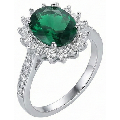 Oval Shape Green Emerald GIA And Natural Earth Mined Diamond Ring White Gold 14K 5.75 Ct