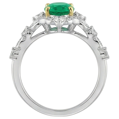 Natural Real ( Not Lab Grown ) Oval Shape Green Emerald GIA Ring Wedding Diamond Jewelry