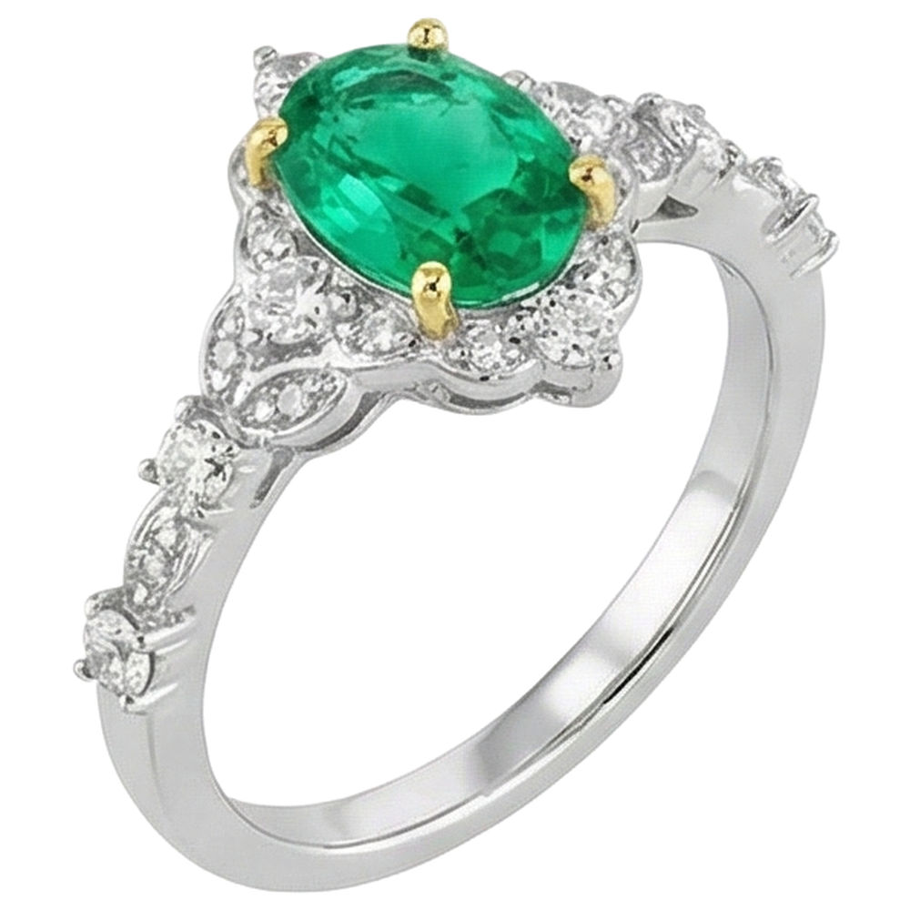 Natural Real ( Not Lab Grown ) Oval Shape Green Emerald GIA Ring Wedding Diamond Jewelry