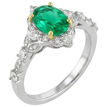 Natural Real ( Not Lab Grown ) Oval Shape Green Emerald GIA Ring Wedding Diamond Jewelry