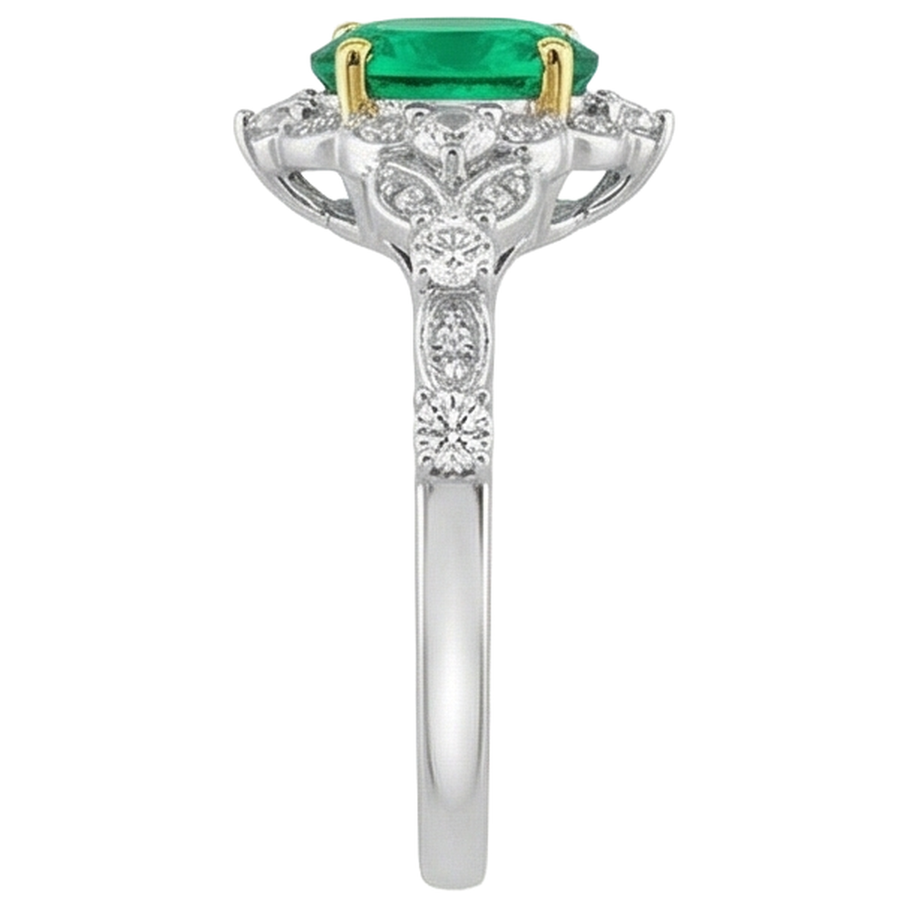 Natural Real ( Not Lab Grown ) Oval Shape Green Emerald GIA Ring Wedding Diamond Jewelry