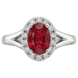 Oval Shape Red Ruby Natural Earth Mined Diamond Ring 1.20 Carats White Gold 14K