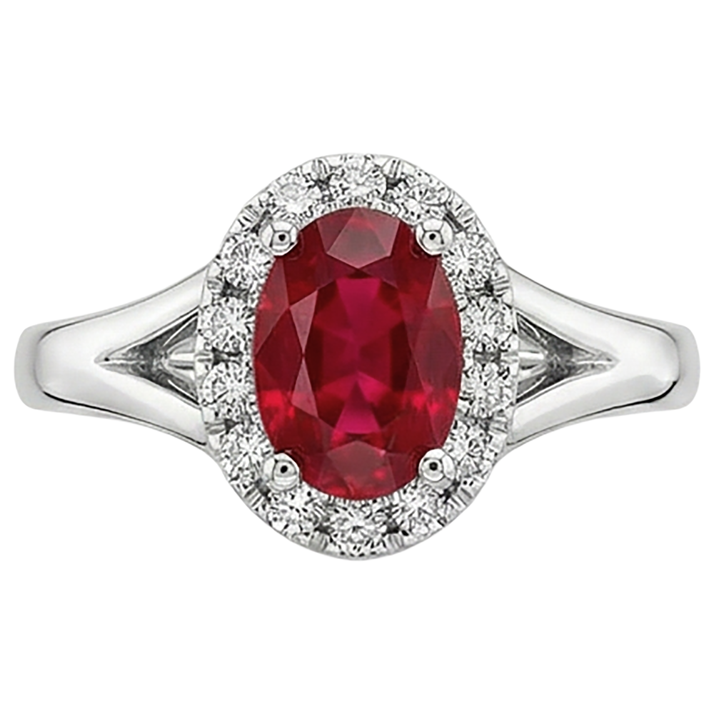 Oval Shape Red Ruby Natural Earth Mined Diamond Ring 1.20 Carats White Gold 14K