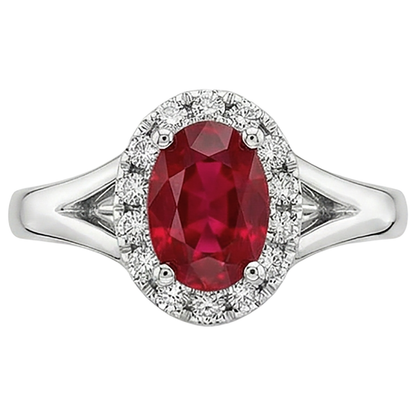 Oval Shape Red Ruby Natural Earth Mined Diamond Ring 1.20 Carats White Gold 14K