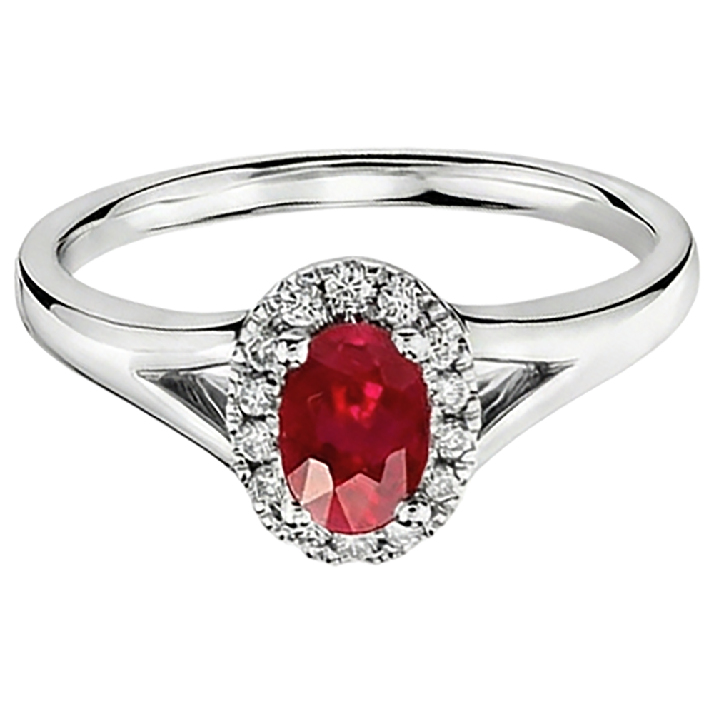 Oval Shape Red Ruby Natural Earth Mined Diamond Ring 1.20 Carats White Gold 14K