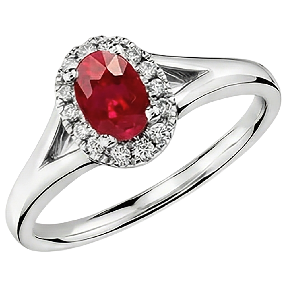 Oval Shape Red Ruby Natural Earth Mined Diamond Ring 1.20 Carats White Gold 14K
