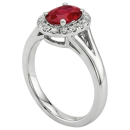 Oval Shape Red Ruby Natural Earth Mined Diamond Ring 1.20 Carats White Gold 14K