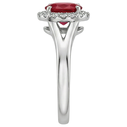 Oval Shape Red Ruby Natural Earth Mined Diamond Ring 1.20 Carats White Gold 14K