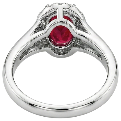 Oval Shape Red Ruby Natural Earth Mined Diamond Ring 1.20 Carats White Gold 14K
