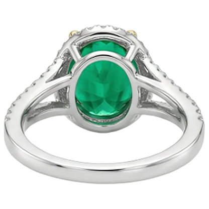 Natural Real ( Not Lab Grown ) Oval Shaped Green Emerald GIA Wedding Ring With Halo Diamonds