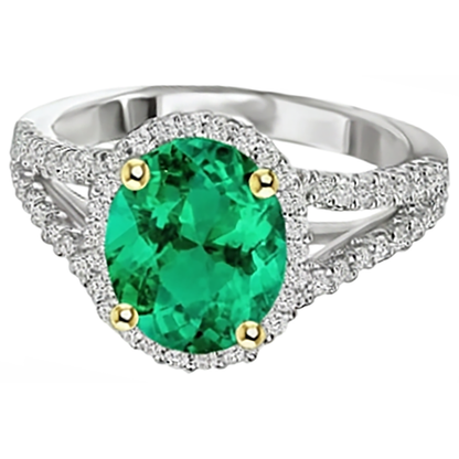 Natural Real ( Not Lab Grown ) Oval Shaped Green Emerald GIA Wedding Ring With Halo Diamonds