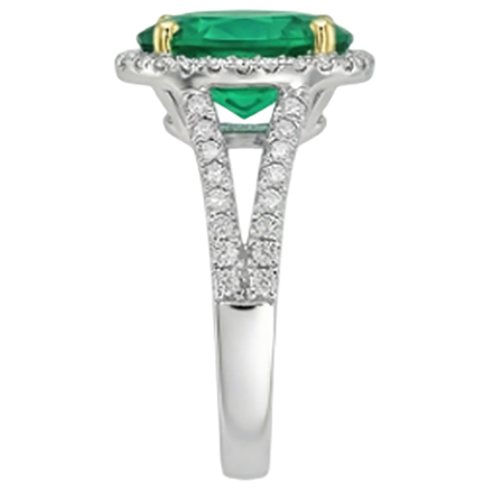 Natural Real ( Not Lab Grown ) Oval Shaped Green Emerald GIA Wedding Ring With Halo Diamonds