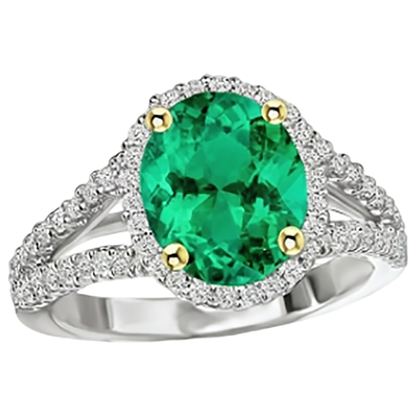 Natural Real ( Not Lab Grown ) Oval Shaped Green Emerald GIA Wedding Ring With Halo Diamonds