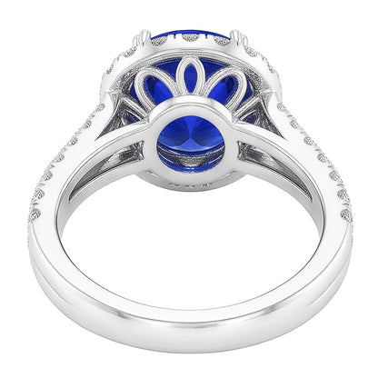 Oval Shaped Halo Blue Sapphire Ring Split Shank Natural Earth Mined Diamond 5 Carats
