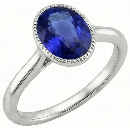 Natural Real ( Not Lab Grown )  Oval Solitaire Blue Sapphire Ring Bezel Set 2.50 Carats Jewelry