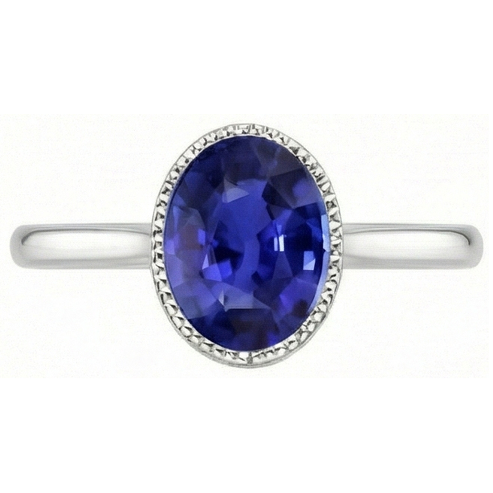 Natural Real ( Not Lab Grown )  Oval Solitaire Blue Sapphire Ring Bezel Set 2.50 Carats Jewelry
