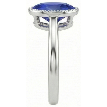 Natural Real ( Not Lab Grown )  Oval Solitaire Blue Sapphire Ring Bezel Set 2.50 Carats Jewelry