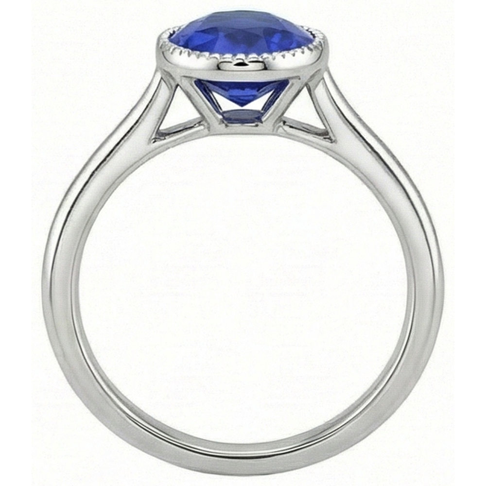 Natural Real ( Not Lab Grown )  Oval Solitaire Blue Sapphire Ring Bezel Set 2.50 Carats Jewelry