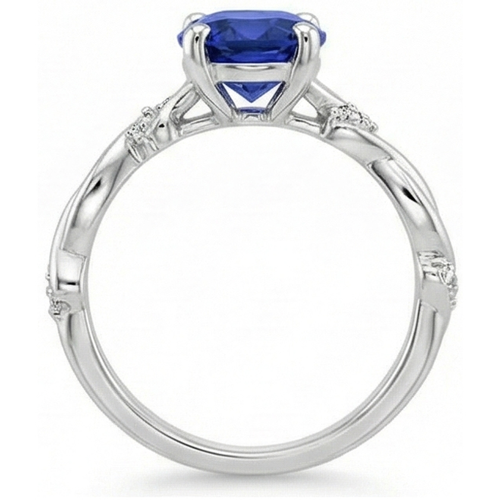 Natural Real ( Not Lab Grown )  Oval Solitaire Blue Sapphire With Accents Ring Twist Style 3.50 Carats