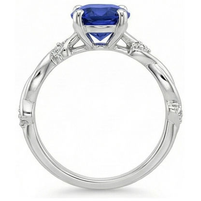 Natural Real ( Not Lab Grown )  Oval Solitaire Blue Sapphire With Accents Ring Twist Style 3.50 Carats