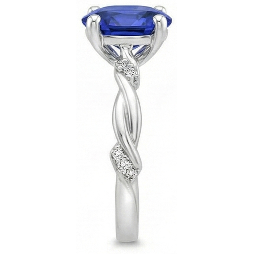 Natural Real ( Not Lab Grown )  Oval Solitaire Blue Sapphire With Accents Ring Twist Style 3.50 Carats