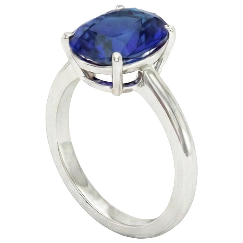 Natural Real ( Not Lab Grown )  Oval Solitaire Ceylon Blue Sapphire White Gold Ring 4.50 Carats