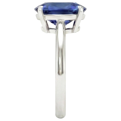 Natural Real ( Not Lab Grown )  Oval Solitaire Ceylon Blue Sapphire White Gold Ring 4.50 Carats