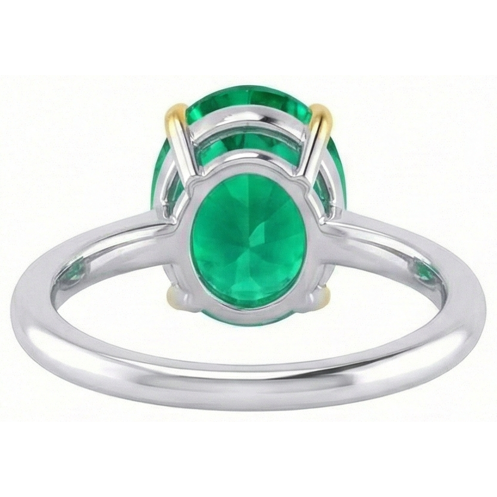 Natural Real ( Not Lab Grown ) Oval Solitaire Gemstone Ring Green Emerald GIA