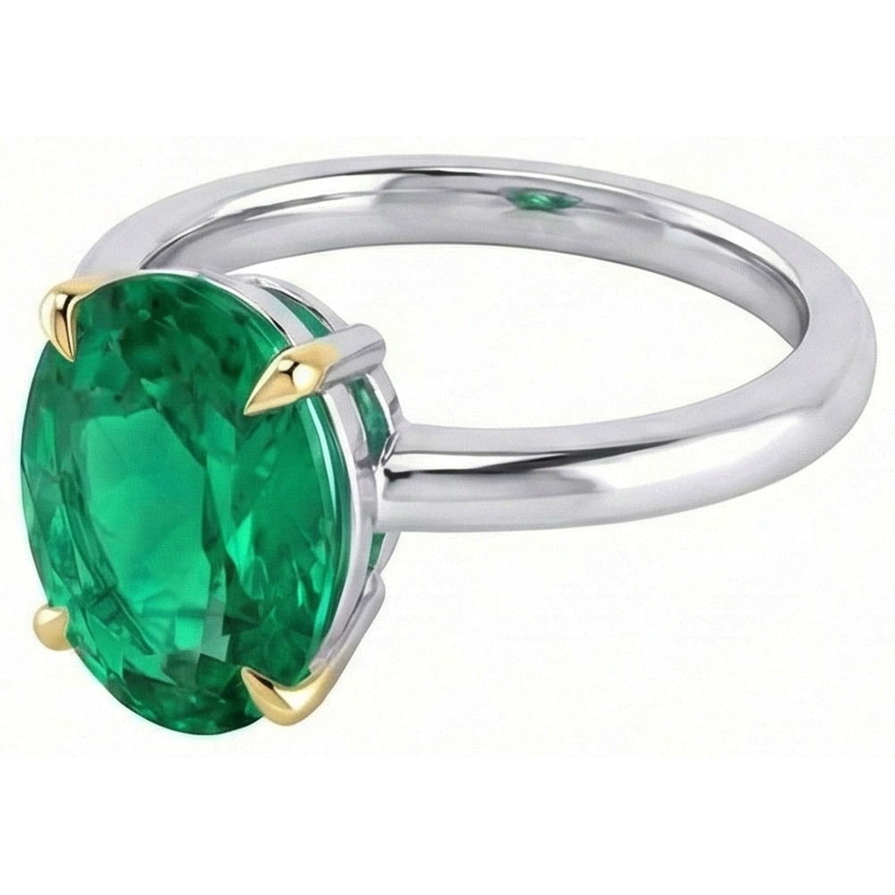 Natural Real ( Not Lab Grown ) Oval Solitaire Gemstone Ring Green Emerald GIA