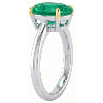 Natural Real ( Not Lab Grown ) Oval Solitaire Gemstone Ring Green Emerald GIA