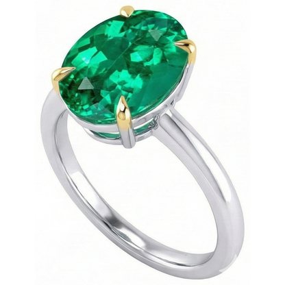 Natural Real ( Not Lab Grown ) Oval Solitaire Gemstone Ring Green Emerald GIA