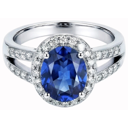 Oval Sri Lanka Sapphire Round Natural Earth Mined Diamonds Ring 3.51 Carat