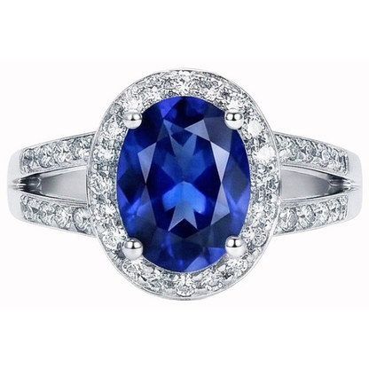 Oval Sri Lanka Sapphire Round Natural Earth Mined Diamonds Ring 3.51 Carat