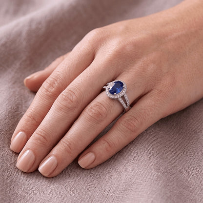 Oval Sri Lanka Sapphire Round Natural Earth Mined Diamonds Ring 3.51 Carat
