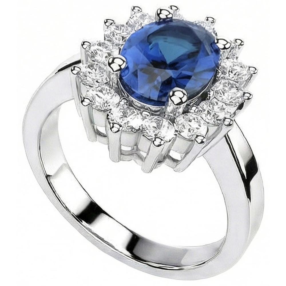 Oval Sri Lanka Sapphire & Natural Earth Mined Diamond Ring White Gold Jewelry