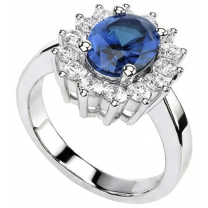 Oval Sri Lanka Sapphire & Natural Earth Mined Diamond Ring White Gold Jewelry