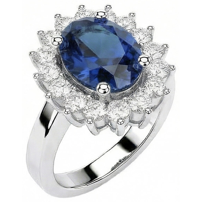 Oval Sri Lanka Sapphire & Natural Earth Mined Diamond Ring White Gold Jewelry