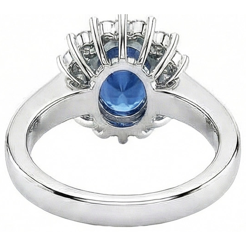 Oval Sri Lanka Sapphire & Natural Earth Mined Diamond Ring White Gold Jewelry