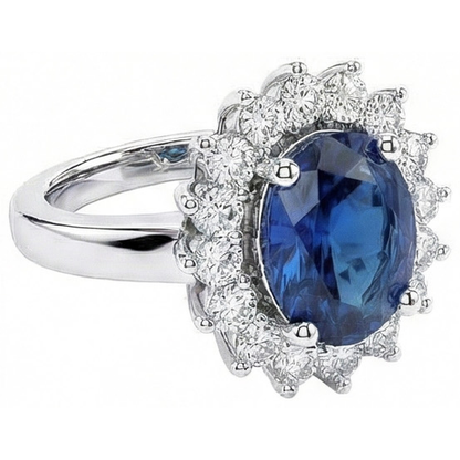Oval Sri Lanka Sapphire & Natural Earth Mined Diamond Ring White Gold Jewelry