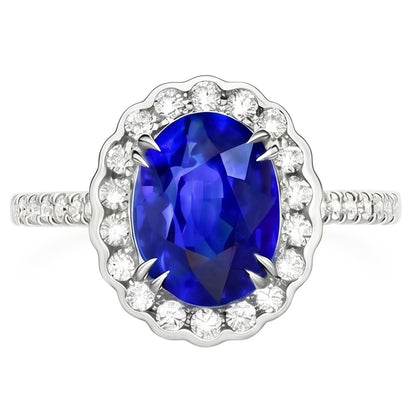 Oval Sri Lankan Sapphire Natural Earth Mined Diamonds 4.30 Ct Ring White Gold 14K