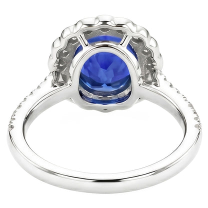Oval Sri Lankan Sapphire Natural Earth Mined Diamonds 4.30 Ct Ring White Gold 14K