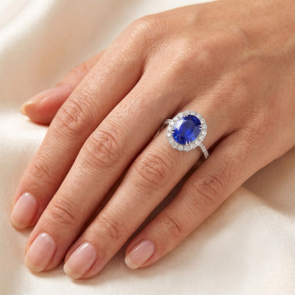 Oval Sri Lankan Sapphire Natural Earth Mined Diamonds 4.30 Ct Ring White Gold 14K