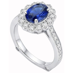 Oval Sri Lankan Sapphire Ring Round Natural Earth Mined Diamond Gold Jewelry 2 Carats