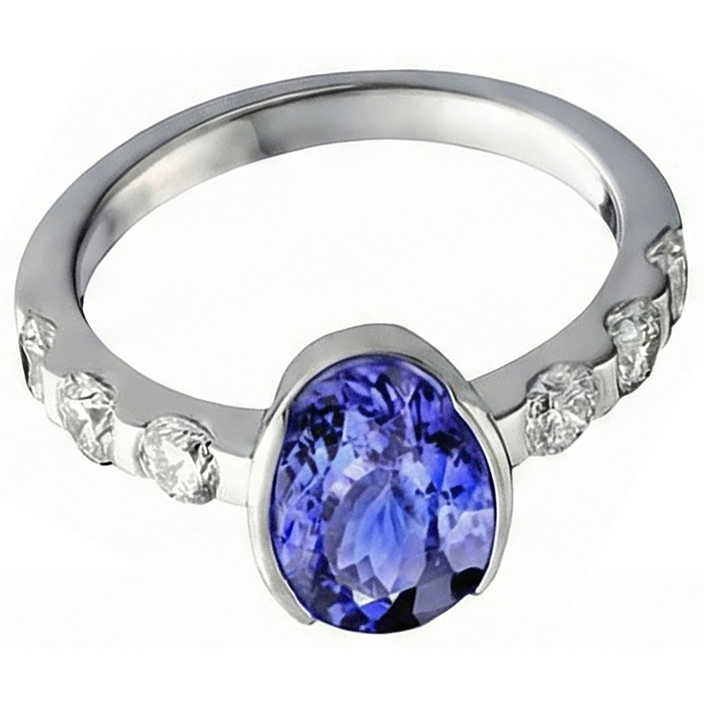 Oval Tanzanite AAA And Natural Earth Mined Diamonds Ring White Gold 4.50 Carat Jewelry
