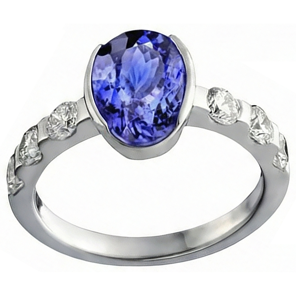 Oval Tanzanite AAA And Natural Earth Mined Diamonds Ring White Gold 4.50 Carat Jewelry
