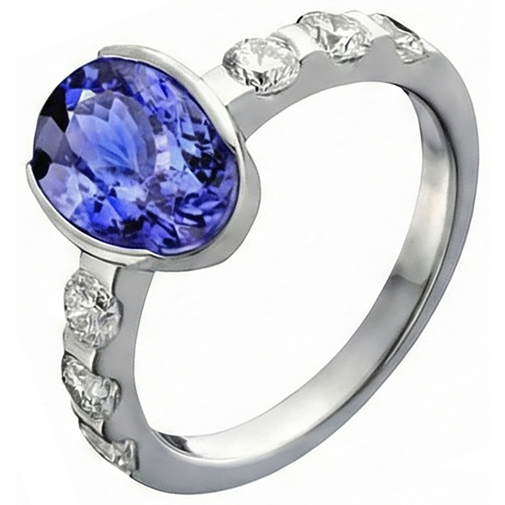 Oval Tanzanite AAA And Natural Earth Mined Diamonds Ring White Gold 4.50 Carat Jewelry