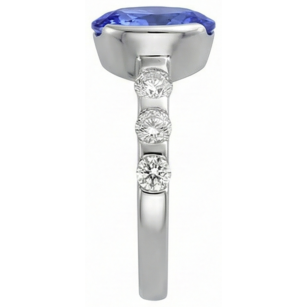 Oval Tanzanite AAA And Natural Earth Mined Diamonds Ring White Gold 4.50 Carat Jewelry