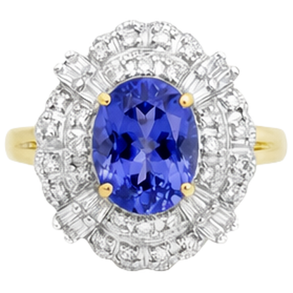 Oval Tanzanite And Baguette Natural Earth Mined Diamonds Gold Ring 8 Carats New