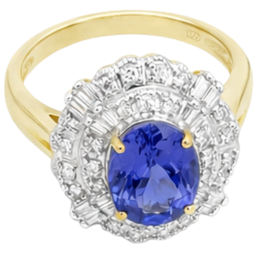 Oval Tanzanite And Baguette Natural Earth Mined Diamonds Gold Ring 8 Carats New