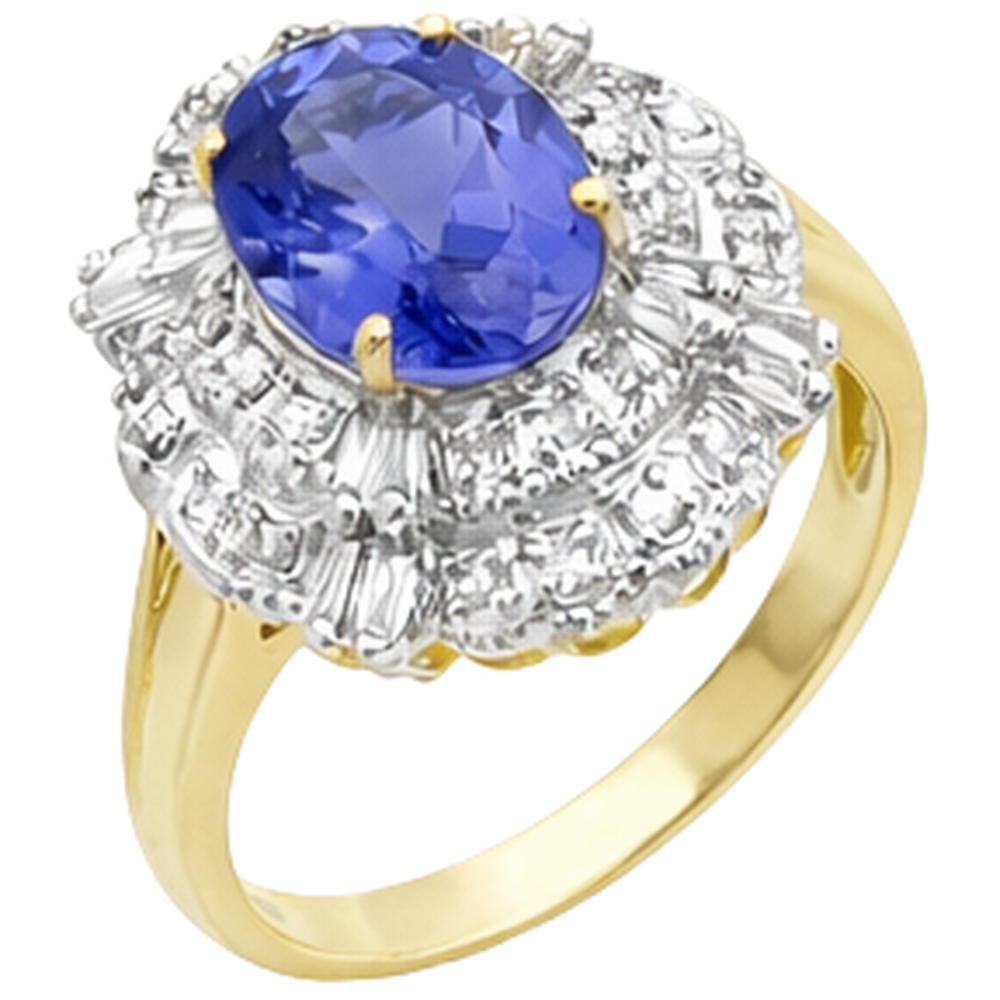 Oval Tanzanite And Baguette Natural Earth Mined Diamonds Gold Ring 8 Carats New